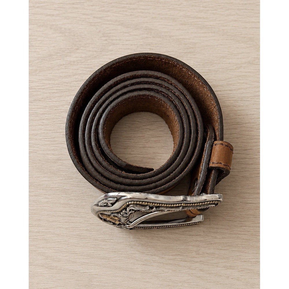 Justin Top Grain Leather Western Belt Size 44 Brown Cowboy Rodeo Buckle USA - Picture 2 of 6